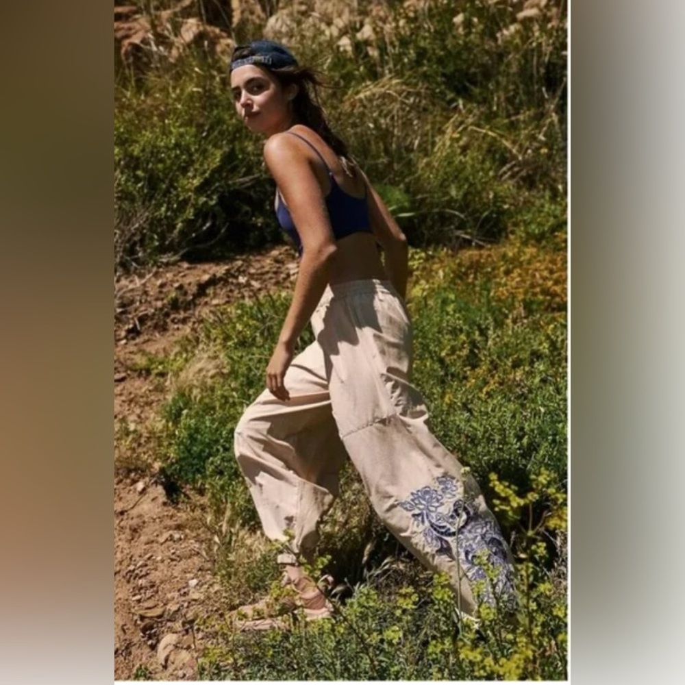 FP Movement by Free People Beige Joggers with Blue Floral Design - Picture 2 of 11